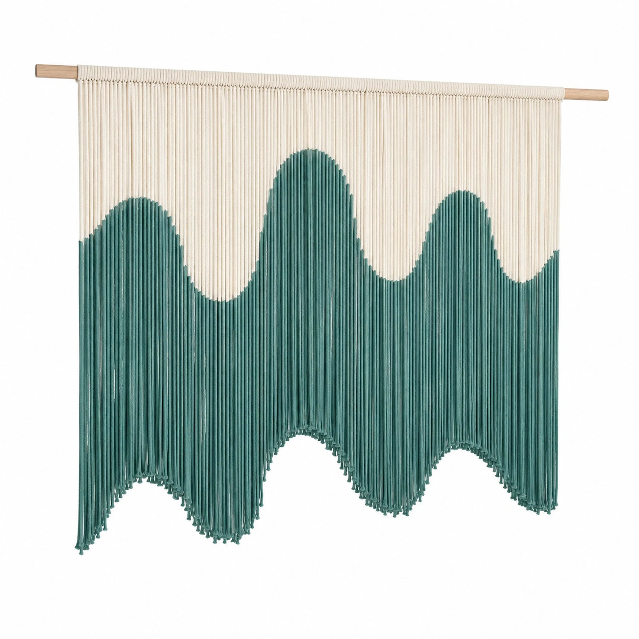 Wandbehang 100 x 100 cm Baumwolle Grün Beige mit Holzstab im Boho-Stil