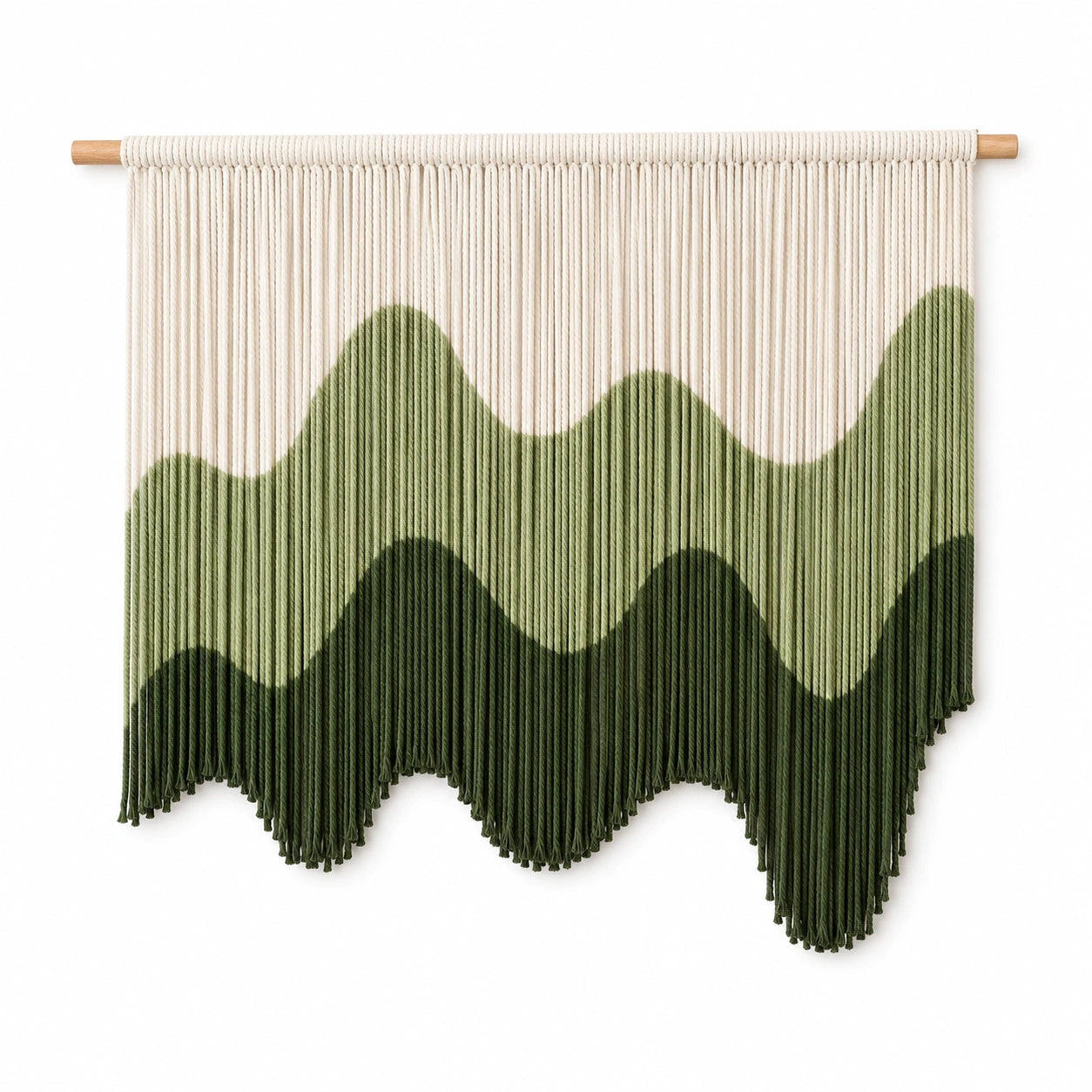 Makramee Wandteppich 100 x 100 cm aus Baumwolle in Grün Natur mit Bergmotiv für Wanddekoration