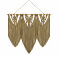 Makramee Wandteppich 100 x 100 cm Baumwolle Beige mit Holzstab Boho Wanddekoration