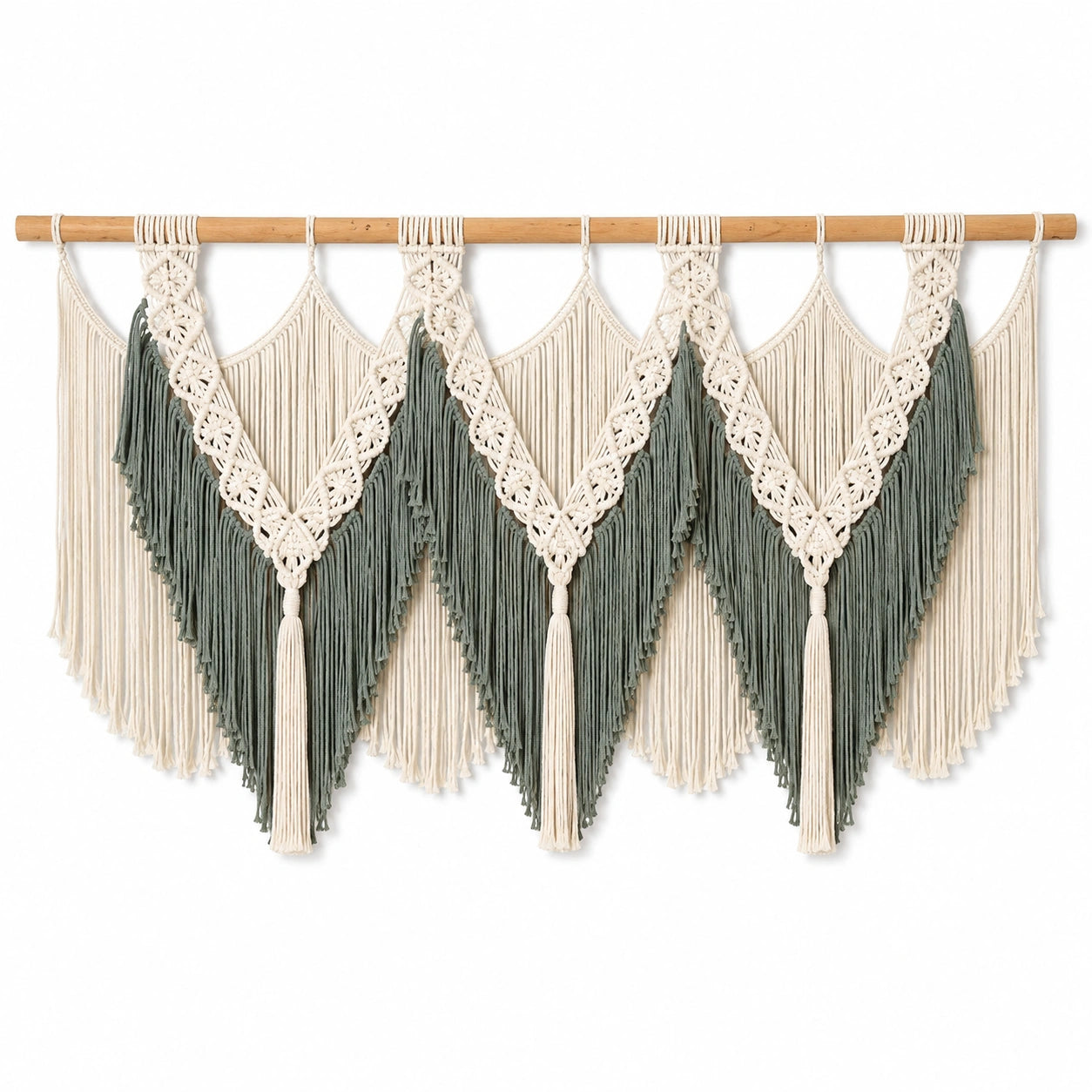 Makramee Wandteppich 120 x 80 cm Baumwolle Grün/Creme Boho Wanddekoration