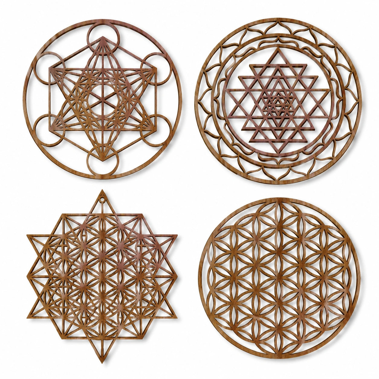 Wanddekoration Set 4-teilig 30 cm Holz Braun geometrische Muster
