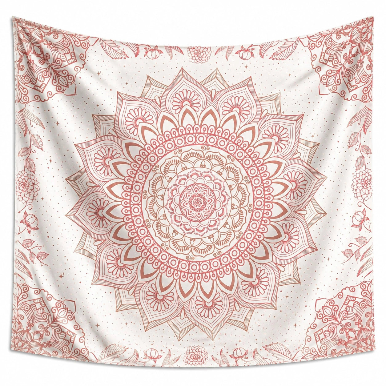 Wandteppich 150 x 150 cm Textilgewebe Weiß Rosa Blütenornament Wanddekoration