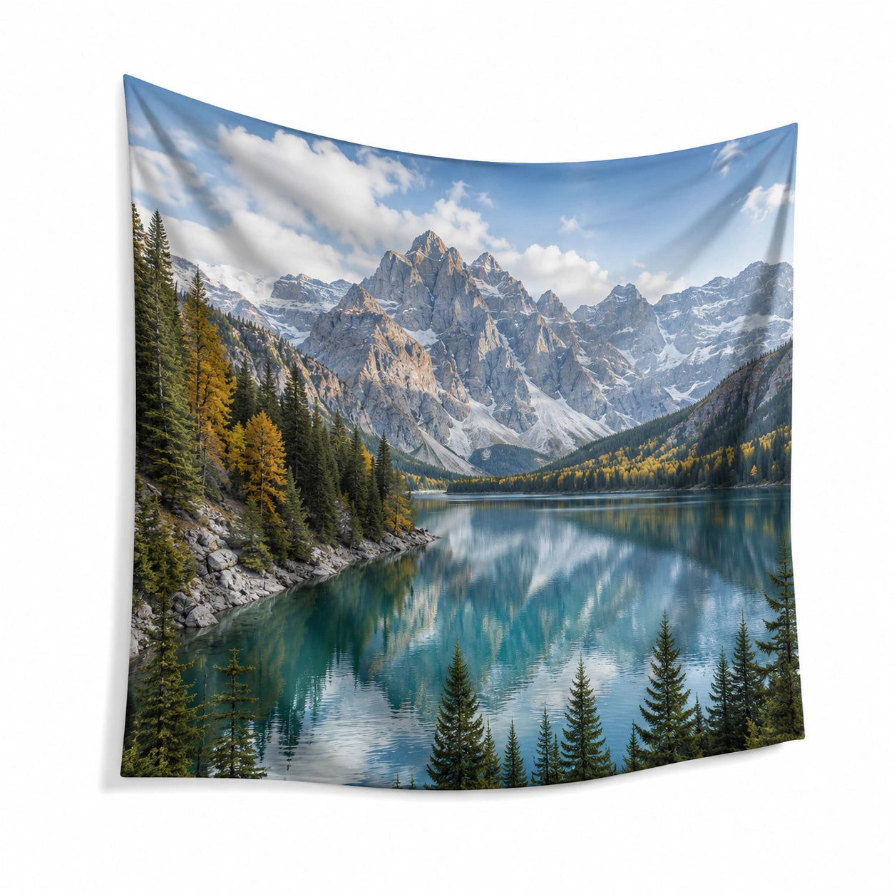 Wandteppich 150 x 130 cm Polyester Blau Grün Bergsee Landschaft Wanddekoration