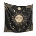 Wandteppich 150 x 150 cm Polyester Schwarz Beige Sonnen Mond Motiv